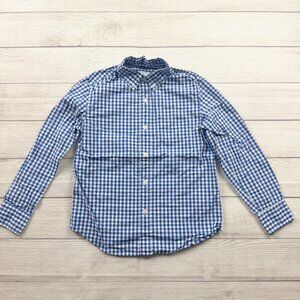 Crewcuts Boys Button Down Shirt Blue White Gingham Plaid Long Sleeve 10